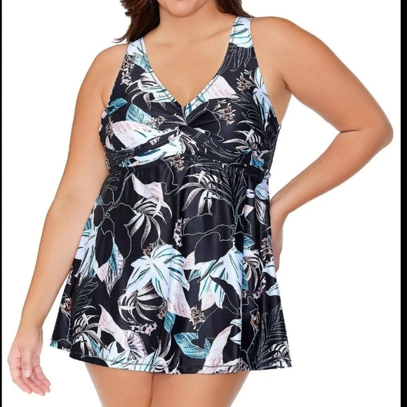 Raisins Curve Tummy Thigh Control Floral Swim Dress - Picture 6 of 10